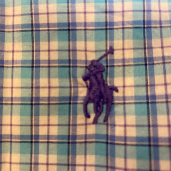 Polo Ralph Lauren Mens Shirt Large Blue Green Plaid Long-Sleeve Button-Down 100% - Picture 6 of 9